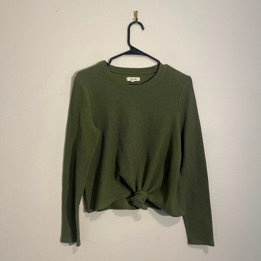 Madewell Army Green Jacquard Elwood Knot Front Ribbed Top - Medium